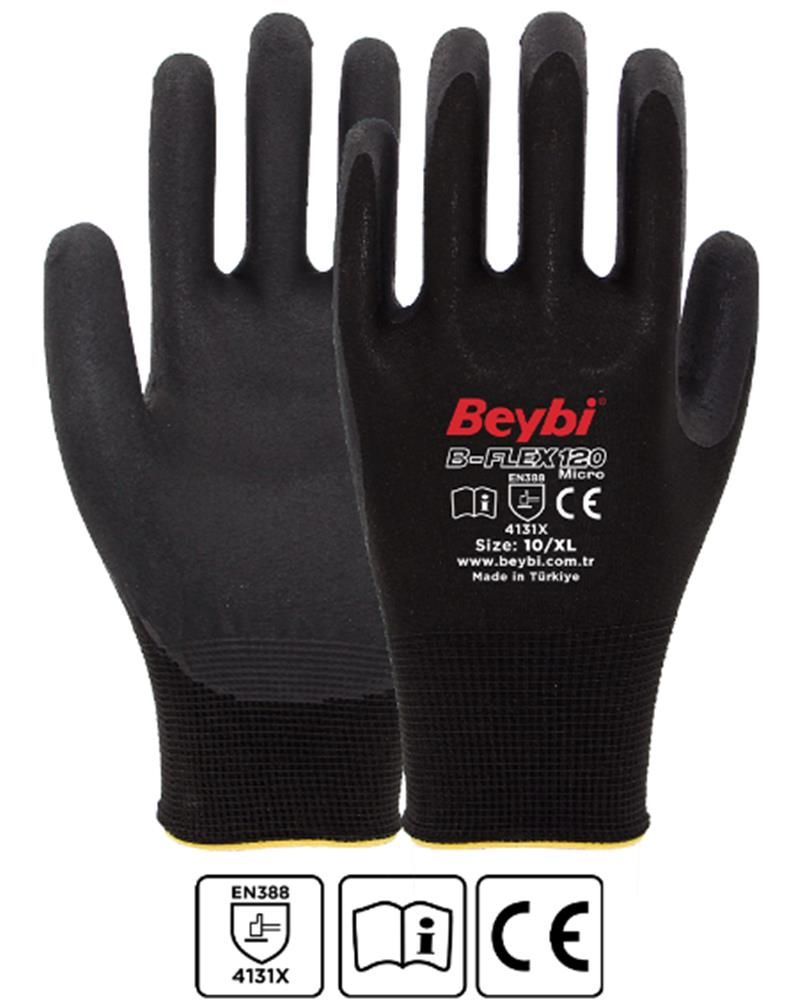 Beybi B-FLEX120 Micro Köpük Nitril Kaplı İş Eldiveni 10 Beden (XL) - 12'li Paket (EN388 4131X)