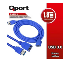 QPORT Q-UZ3018 USB 3.0 1.8 Metre Erkek-Dişi Yüksek Hızlı USB Uzatma Kablosu