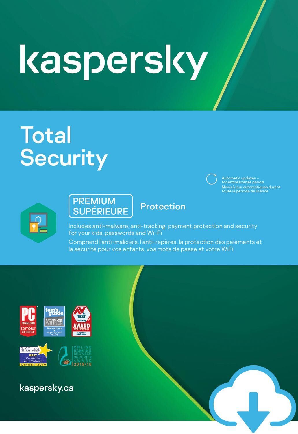 Kaspersky Total Security 2025 1 Kullanıcı 1 Yıl Kutu – Çok Katmanlı Antivirüs, Güvenli Web, Kripto ve Kimlik Koruma | Windows/macOS/Android/iOS