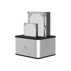 Frisby FHC‑3575A 2,5″/3,5″ SATA Dual HDD/SSD Docking Station USB 3.0 Gümüş Alüminyum — Tek Tuş Klonlama, 8 TB Kapasite, SuperSpeed 4.8 Gbit/s