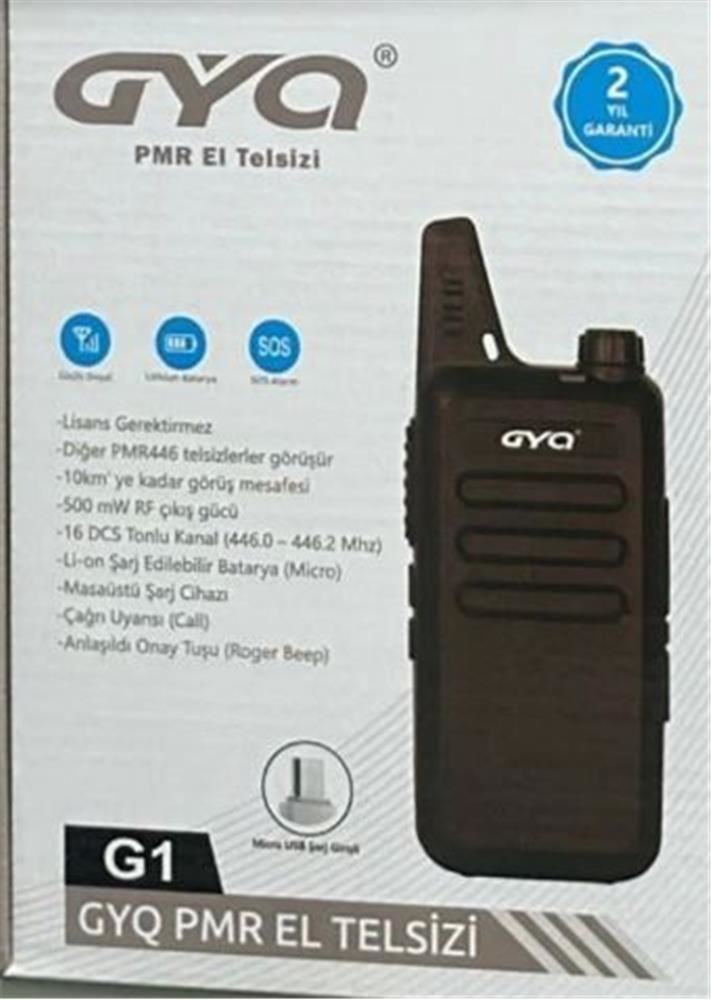 GYQ-QG1 PMR446 Lisanssız El Telsizi 10 Km Menzilli Şarj Edilebilir Siyah (Tekli Paket)