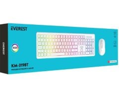 Everest KM-319BT Beyaz 2.4G+BT1+BT2 Çoklu Cihaz Bağlantılı Q Set Kablosuz Klavye + Mouse