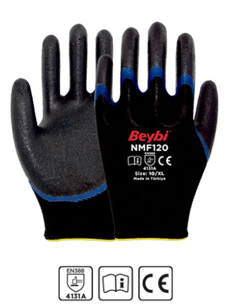 Beybi NMF120 No:10 Mikro Köpük Nitril 1/2 Kaplı Polyester İş Eldiveni (12'li Paket)
