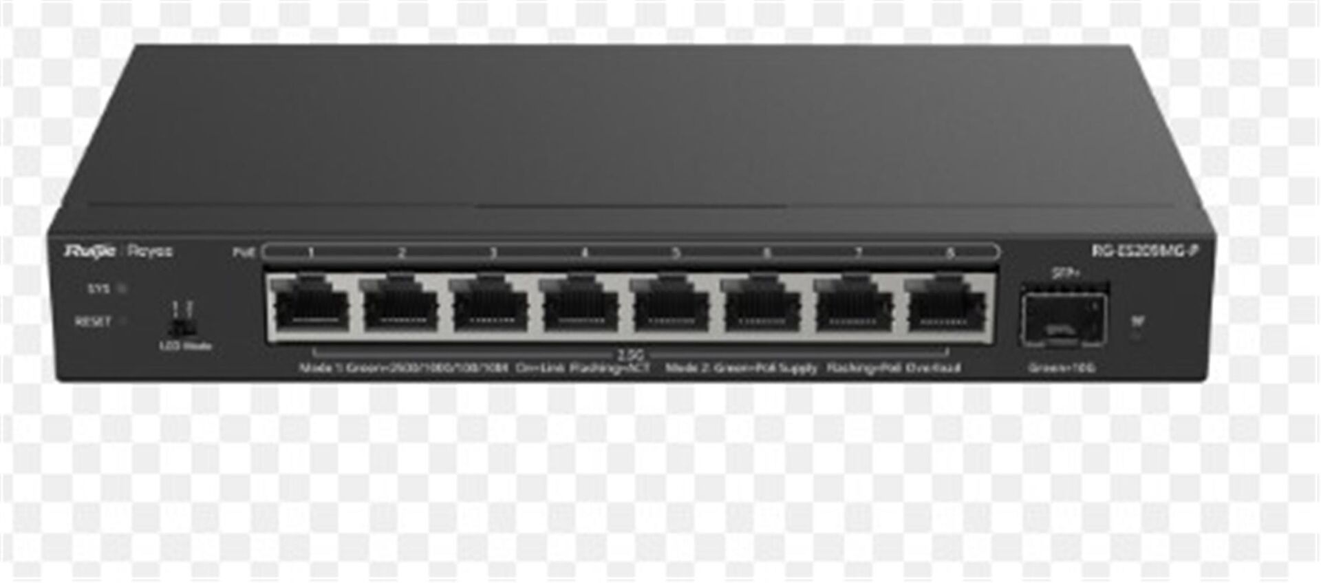 Ruijie Reyee RG-ES209MG-P 8 Port 2.5G PoE+ + 1 Port 10G SFP+ Bulut Yönetilebilir Layer 2 Switch (130W PoE Bütçesi)