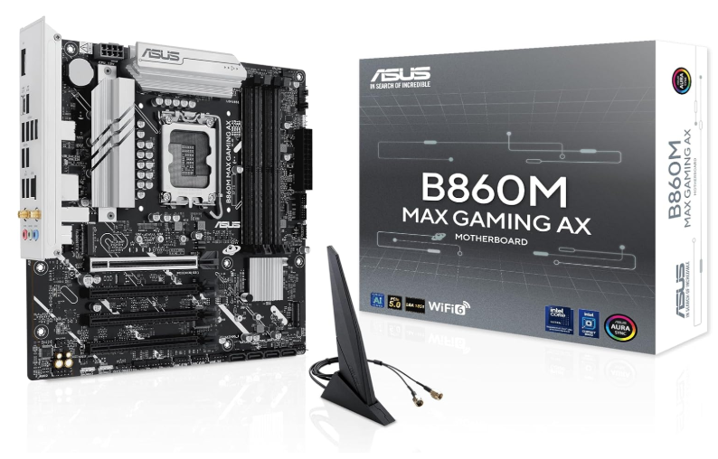 ASUS B860M MAX GAMING AX Intel B860 LGA1851 DDR5 8666MHz(O.C.) DisplayPort HDMI 3xM.2 USB 3.2 Wi-Fi 6 Bluetooth 2.5G LAN mATX Gaming Anakart