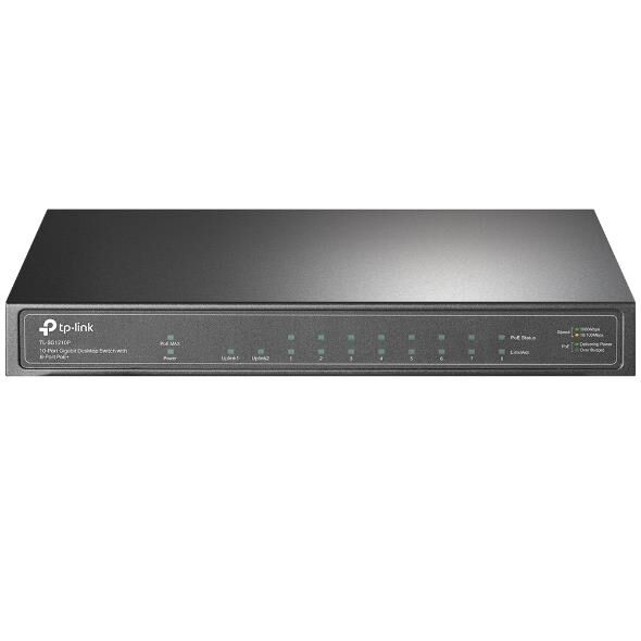 TP-LINK TL-SG1210P 8 PORT GIGABIT + 1X GIGABIT RJ45/SFP UPLINK 63W POE METAL KASA SWITCH