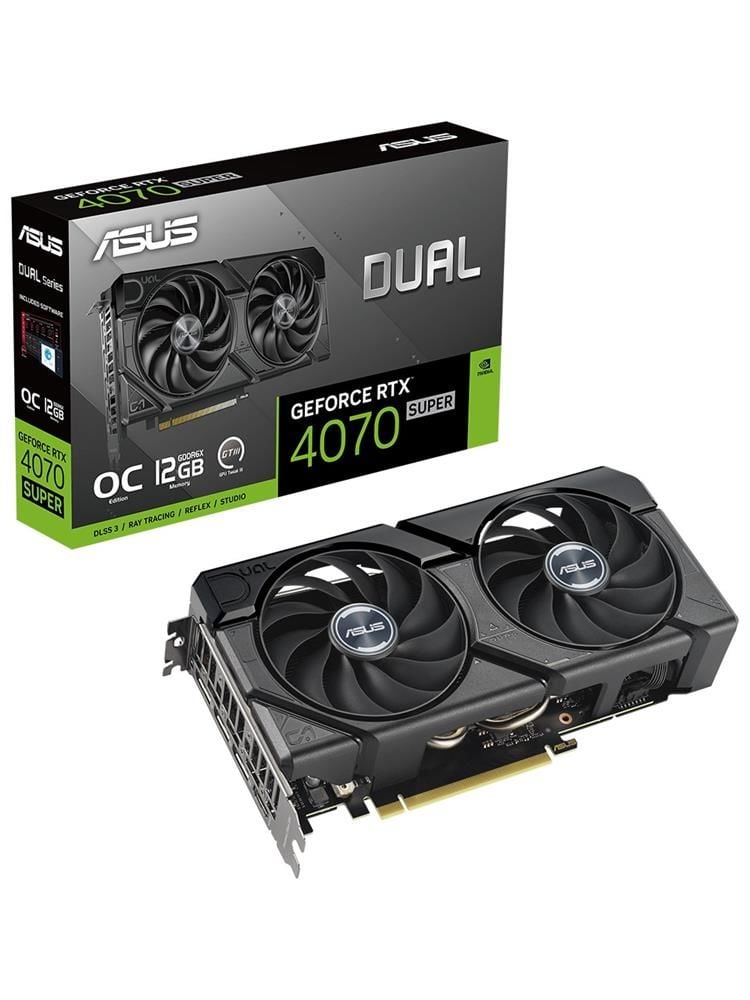 ASUS Dual GeForce RTX 4070 SUPER EVO OC Edition 12 GB GDDR6X 192‑Bit 7168‑CUDA Core Ada Lovelace OC Modu 2550 MHz PCIe 4.0 2.5‑Slot Beyaz/Siyah Çift Fan Ekran Kartı