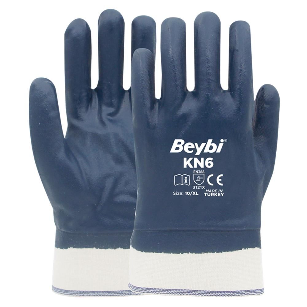 Beybi KN6 No:10 Nitril Ağır Hizmet Petrolcü Eldiveni Şardonlu (12'li Paket)