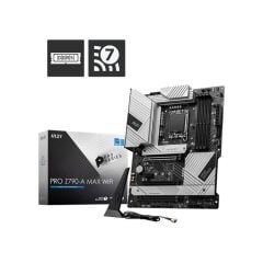 MSI PRO Z790‑A MAX WIFI Intel Z790 Çipset LGA 1700 DDR5 7800 MHz (OC) 4×DDR5 UDIMM 192 GB 4×M.2 PCIe 4.0 SATA RAID 1×HDMI 1×DisplayPort USB 3.2 Gen1/Gen2/Gen2x2 ATX Wi‑Fi 7 Bluetooth 5.4 2.5 Gigabit LAN Anakart