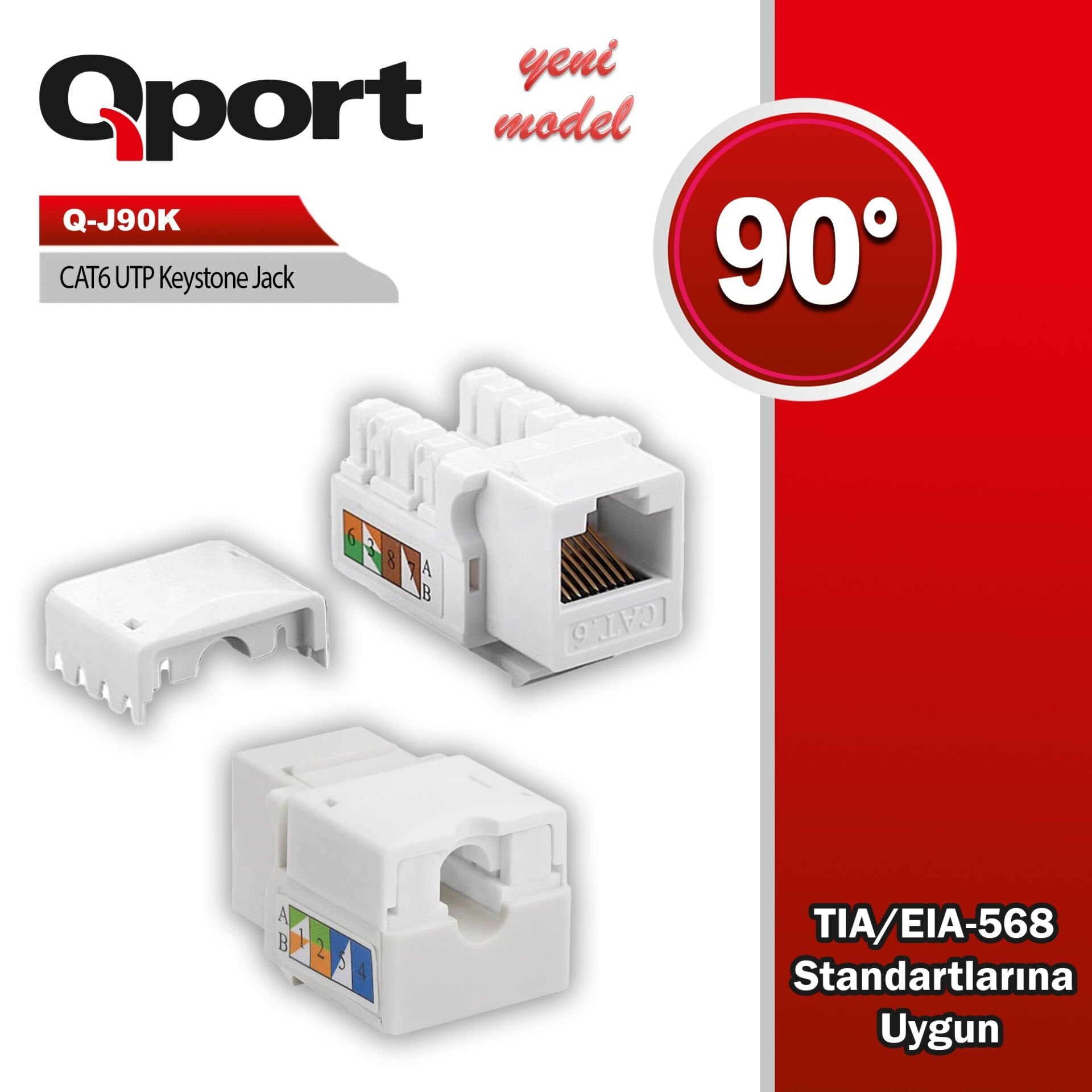 Qport Q-J90K Kategori 6 (CAT6) UTP 90 Derece Keystone Jack (Çakma Tipi)