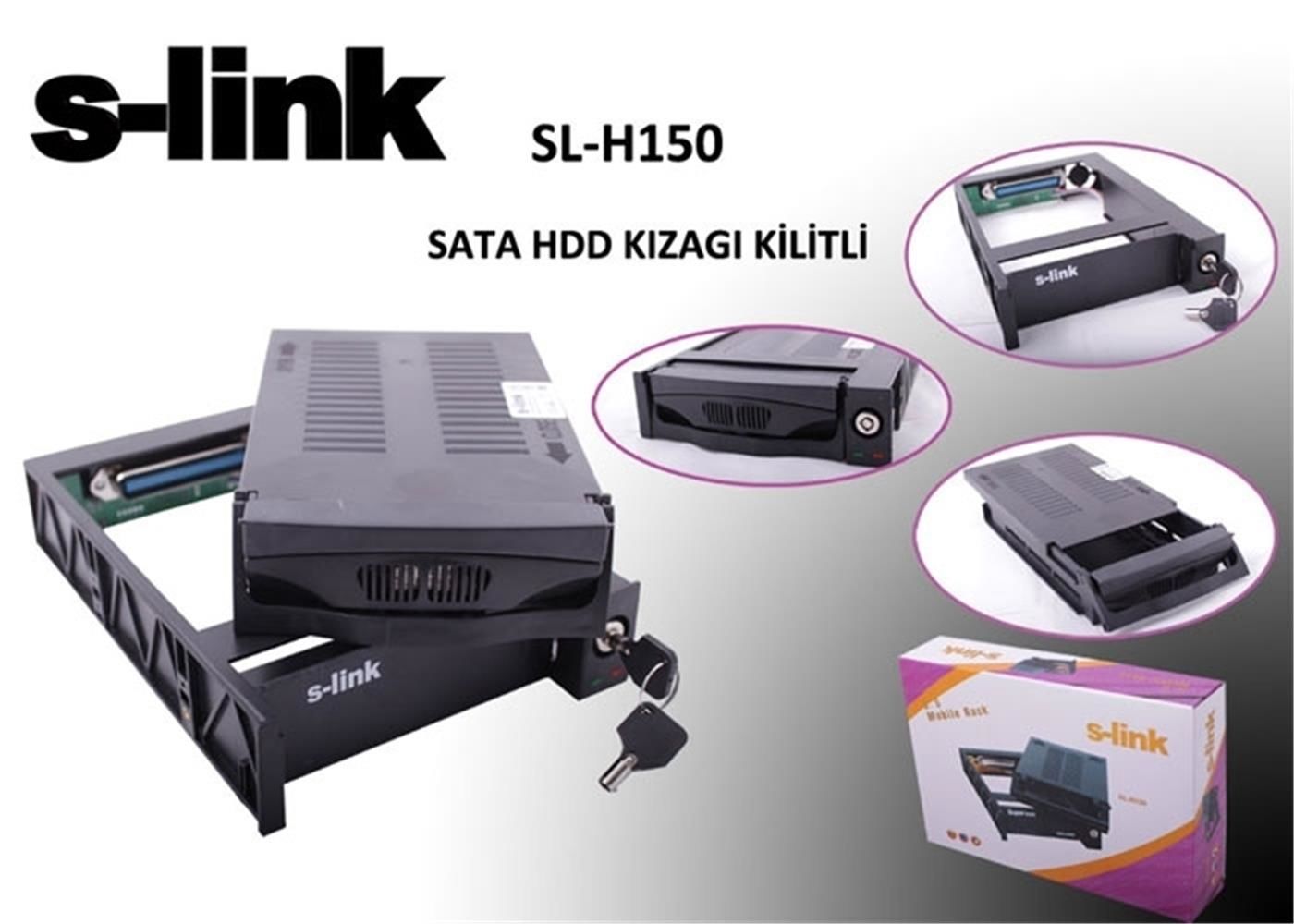 S-Link SL‑H150 SATA HDD Kızağı Kilitli 3.5'' SATA HDD Tray Fanlı Kilitli Mobil Raf 5.25'' Uyumluluk
