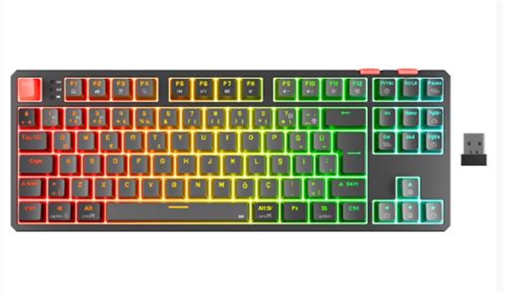 Rampage Yoru TKL Pro Gri-Siyah OUTEMU Red Switch Q Kablosuz RGB Mekanik Oyuncu Klavyesi