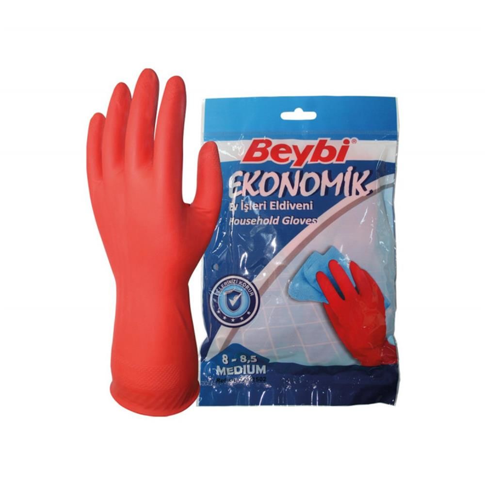 Beybi Ekonomik No:7-7.5 Lateks İş Eldiveni Pamuk Kaplı İç Yüzey (25'li Paket)