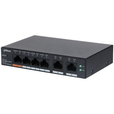 DAHUA CS4006‑4ET‑60 4×10/100 Mbps PoE Port + 2×10/100/1000 Mbps Uplink Port 60 W Toplam PoE Güç Cloud‑Managed Layer‑2 Yönetilebilir PoE Switch