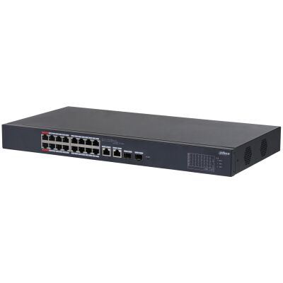 DAHUA CS4218‑16ET‑135 16‑Port 10/100 Mbps PoE RJ45 + 2×Combo 1 GbE RJ45 + 2×Combo 1 GbE SFP Yönetilebilir Layer‑2 135 W PoE Cloud‑Managed Desktop Switch