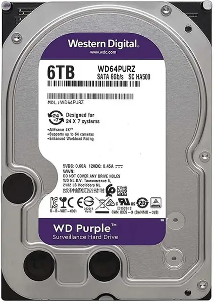6TB WD Purple SATA 6Gb/s 256MB DV 7/24 WD64PURZ