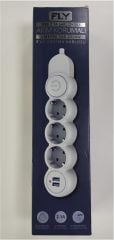 Fly 3'lü Akım Korumalı Grup Priz 2 Metre 2 USB Şarj Çıkışlı (2.1A) Anahtarlı Beyaz (3393-01)