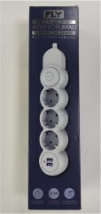 Fly 3'lü Akım Korumalı Grup Priz 2 Metre 2 USB Şarj Çıkışlı (2.1A) Anahtarlı Beyaz (3393-01)