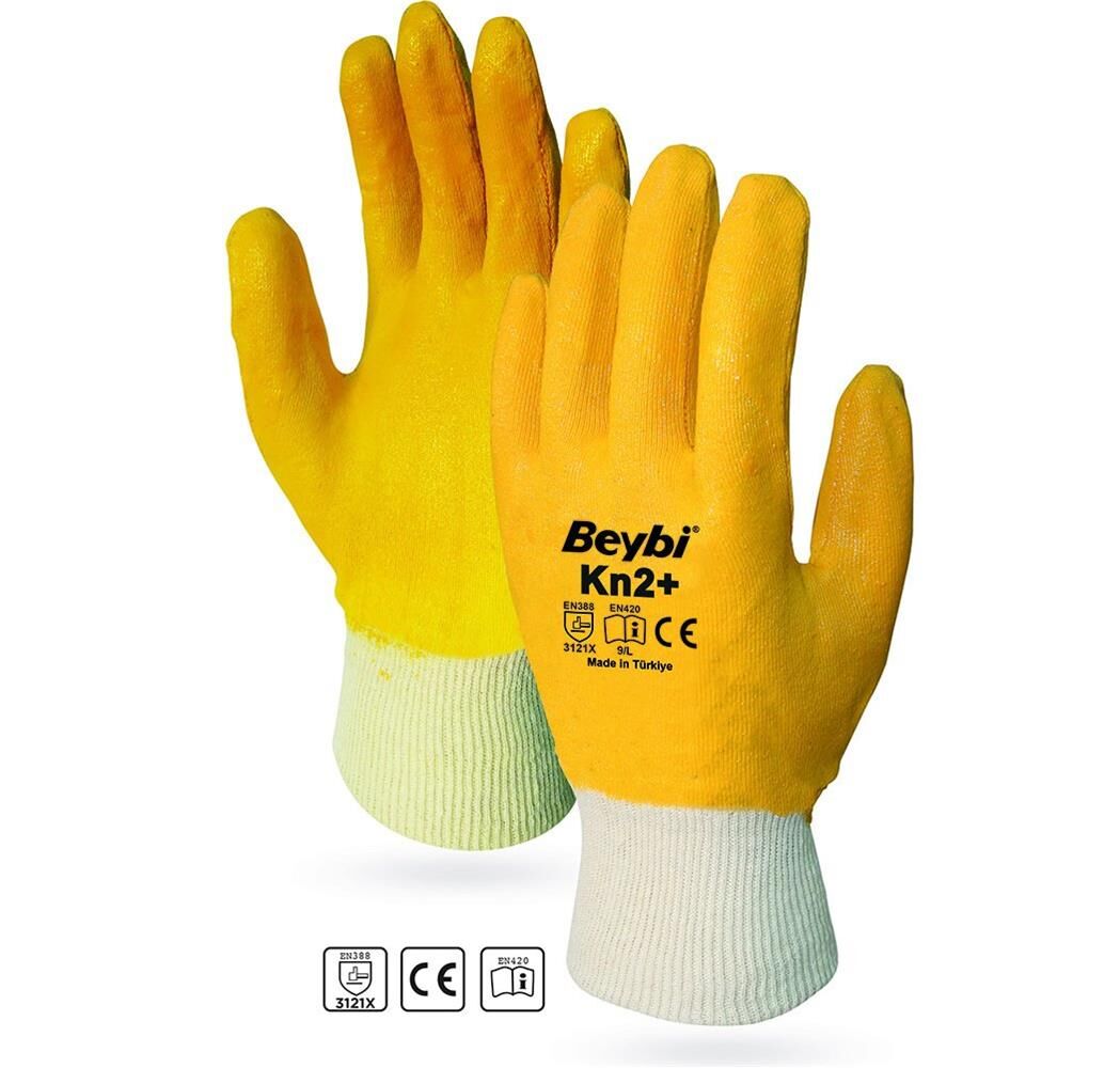 Beybi PMK KN2+ Plus Nitril Kaplı Pamuk Örme İş Eldiveni 9 Beden (L) 12 Çift