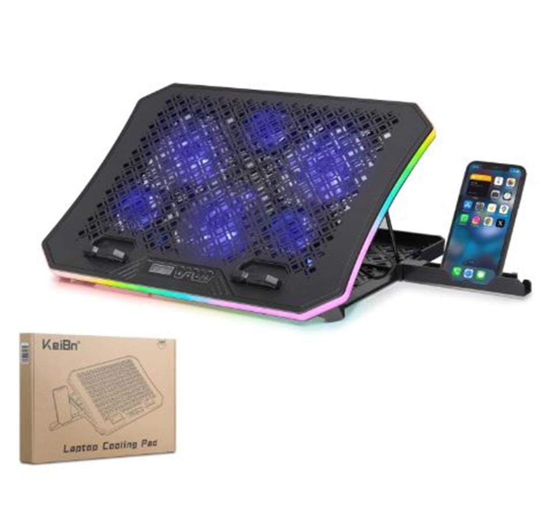 Hadron DCXAA8 6 Fanlı RGB Notebook Soğutucu Stand 14-18 İnç Laptop Uyumlu Telefon Standlı Ayarlanabilir Laptop Cooling Pad Siyah