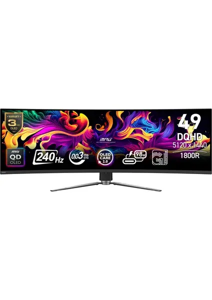 MSI 49'' MPG 491CQPX QD-OLED Curved 0.03ms G-Sync Siyah DQHD Monitör