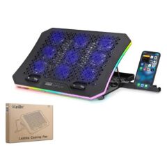 Hadron DCXA19 9 Fanlı RGB Notebook Soğutucu Stand 14-18 İnç Laptop Uyumlu Telefon Standlı Ayarlanabilir Laptop Cooling Pad Siyah