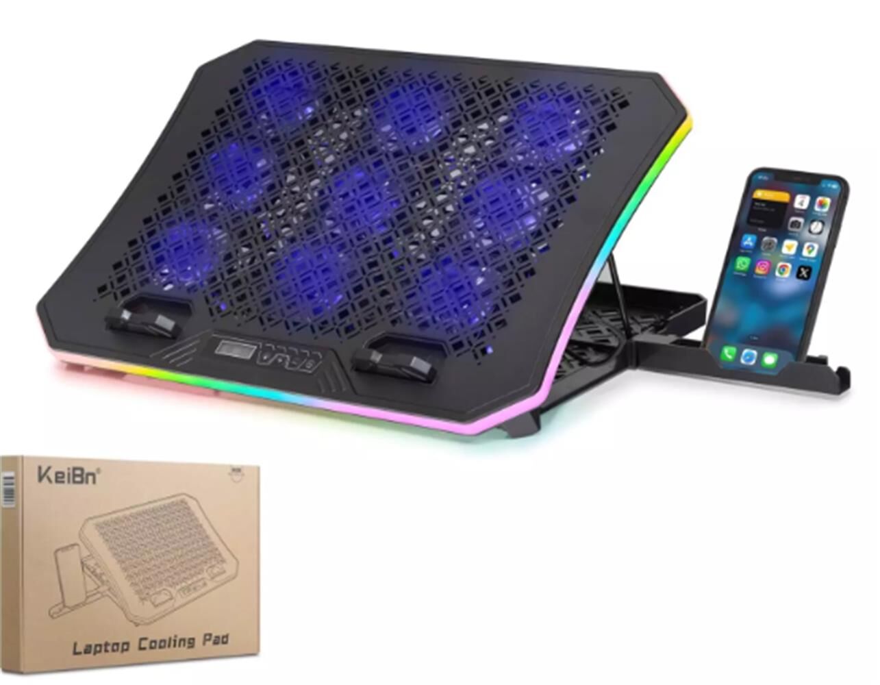 Hadron DCXA19 9 Fanlı RGB Notebook Soğutucu Stand 14-18 İnç Laptop Uyumlu Telefon Standlı Ayarlanabilir Laptop Cooling Pad Siyah