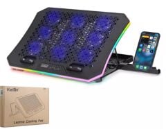 Hadron DCXA19 9 Fanlı RGB Notebook Soğutucu Stand 14-18 İnç Laptop Uyumlu Telefon Standlı Ayarlanabilir Laptop Cooling Pad Siyah