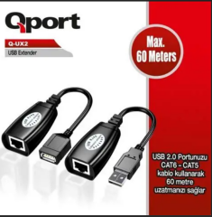 Qport Q-UX2 60 Metre USB Extender Cat5/Cat6 Ethernet Üzerinden USB Uzatma Adaptörü 2'li Paket