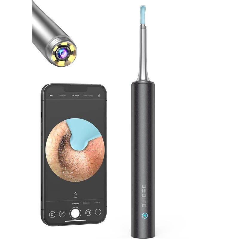 Bebird T5 Görüntülü Kulak Temizleyici 3 MP Kamera 3.5 mm Lens Wi‑Fi Bağlantı Şarjlı 250 mAh 6 LED 20× Büyütme IP67 Suya Dayanıklı Siyah