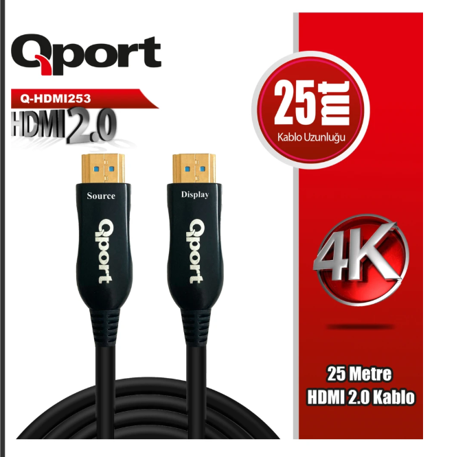 QPORT Q-HDMI253 HDMI 2.0 25 Metre Altın Uçlu Yüksek Hızlı Uzun Mesafe HDMI Kablo