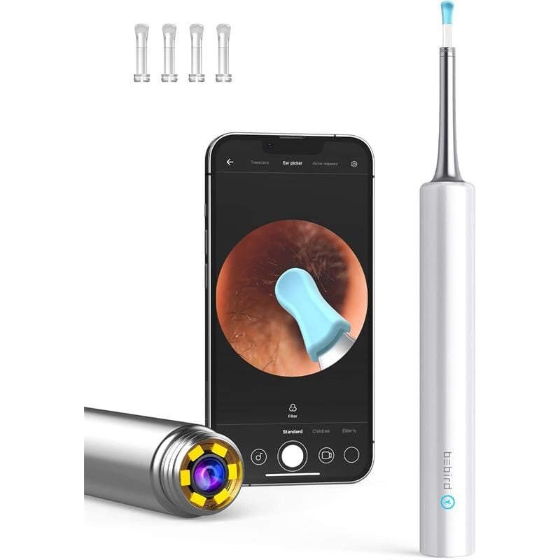 Bebird T5 Görüntülü Kulak Temizleyici 3 MP Kamera 3.5 mm Lens Wi‑Fi Bağlantı Şarjlı 250 mAh 6 LED 20× Büyütme IP67 Suya Dayanıklı Beyaz