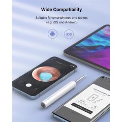 Bebird T5 Görüntülü Kulak Temizleyici 3 MP Kamera 3.5 mm Lens Wi‑Fi Bağlantı Şarjlı 250 mAh 6 LED 20× Büyütme IP67 Suya Dayanıklı Beyaz