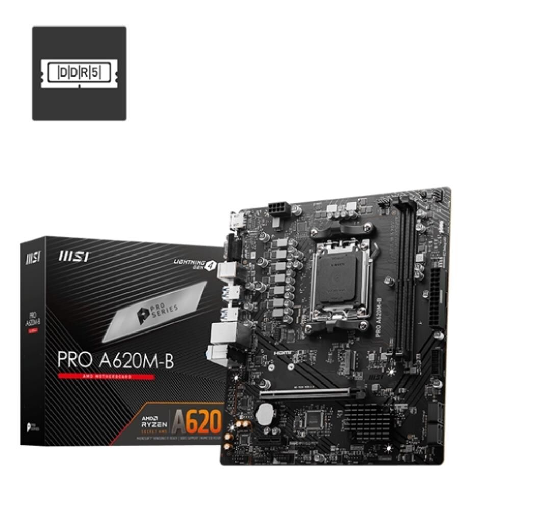 MSI Pro A620M‑B AMD A620 Çipset AM5 Soket 2×DDR5 6800(OC) MHz Dual‑Channel 128 GB mATX Anakart PCIe 4.0 x16 2.5G LAN HDMI VGA