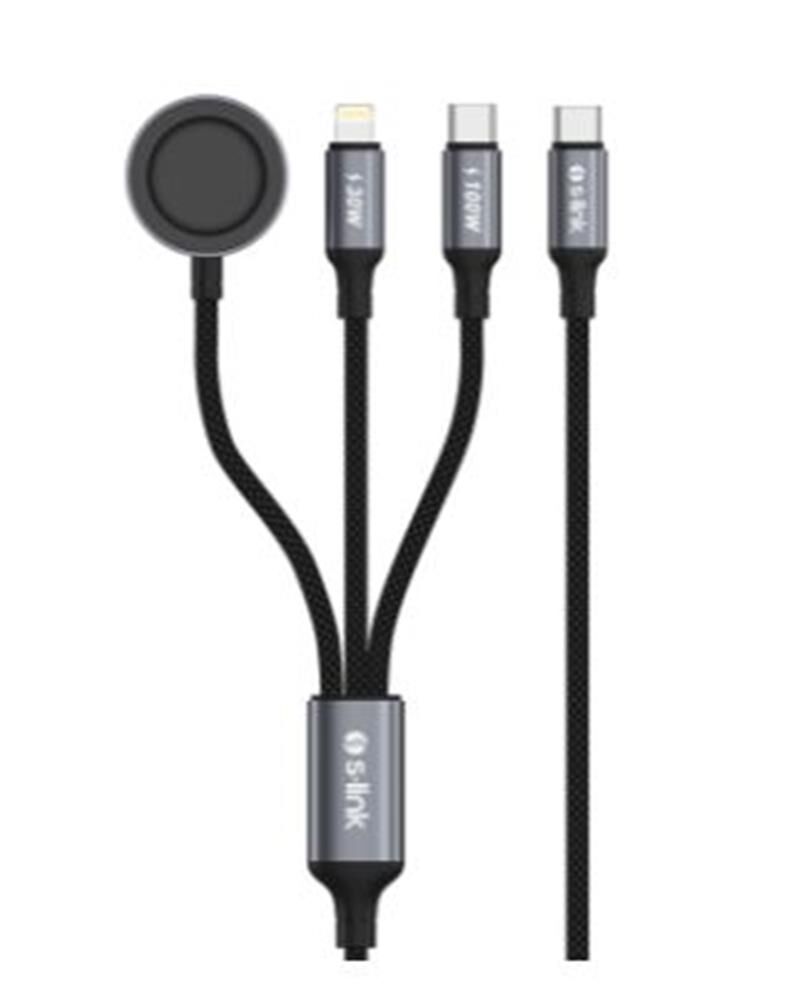 S-link Armor CLW-01 100W 1.2m Type-C to Type-C & Lightning Dijital Göstergeli Siyah Hızlı Şarj Kablosu