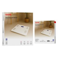 Asonic AS-BS260 Beyaz Bluetooth Akıllı Dijital Baskül - Temperli Cam ve Hassas Sensörlü