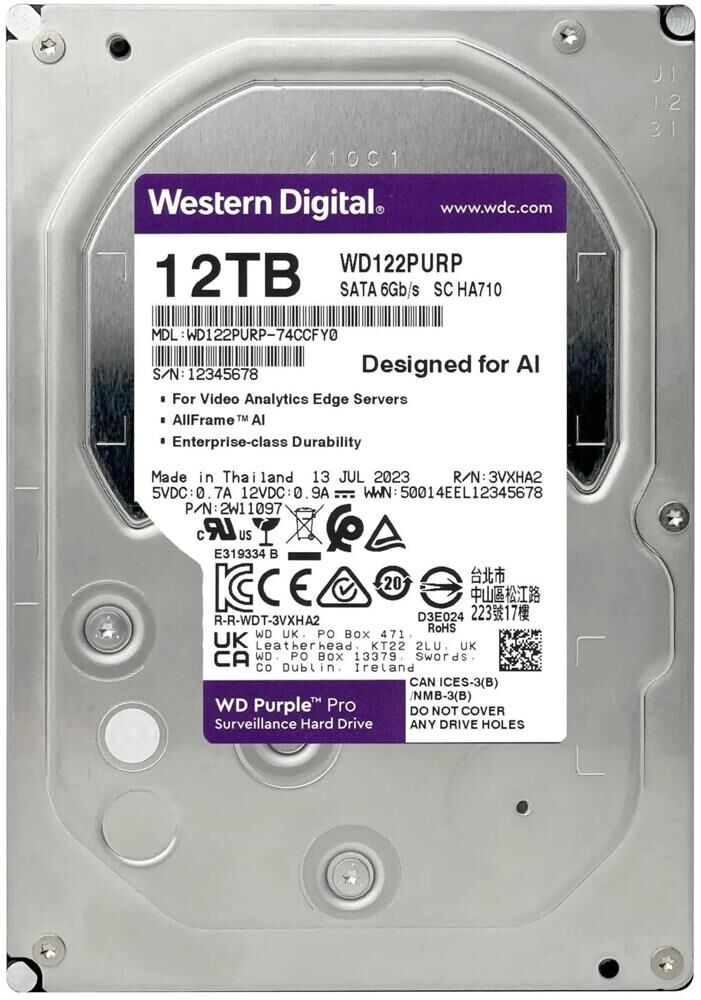 Western Digital Purple Pro 12TB 3.5'' 7200RPM 256MB SATA 3.0 Kurumsal Güvenlik Diski - WD122PURP