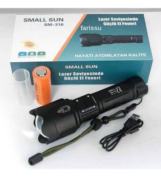 Small Sun SM-316 Metal Fener 50w Şarjlı Led Gösterge 5000Mah (25560 3 7v Lı-on Pil)