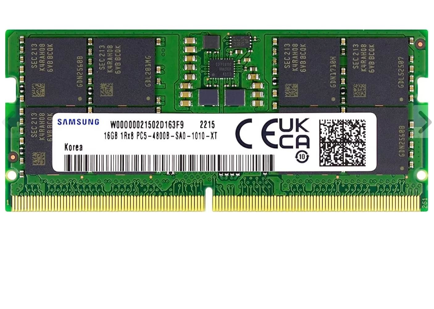 Samsung 16GB DDR5 4800 MHz PC5‑38400 1Rx8 CL40 1.1V 262‑pin SO‑DIMM Non‑ECC Notebook RAM M425R2GA3BB0‑CQK