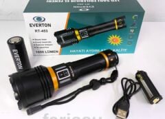 Everton RT-453 Metal Fener 50w Şarjlı Parlaklık Ayarı 4800Mah 26650 3.7v Lıon Pil)