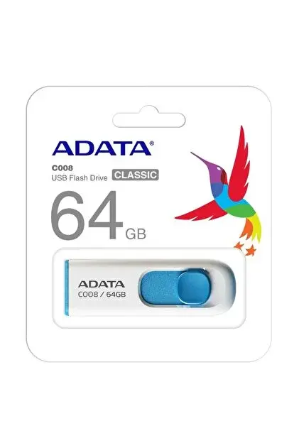 Adata C008-64GB 64GB USB2.0 Classic (White + Blue) Flash Bellek