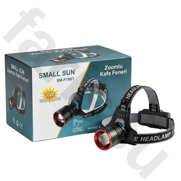 Small Sun SM-F786T Kafa Fener 30w 3000 lumen Hareket Sensörlü Zoomlu Şarjlı 3x18650 Lityum pil