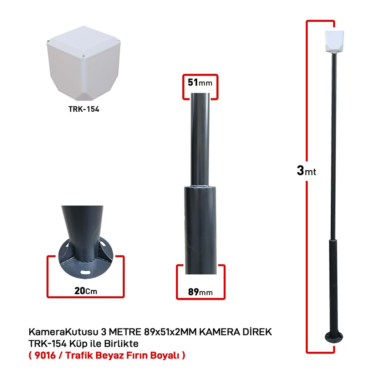 KameraKutusu TRK-300-X+154B 3 Metre Metal Kamera Direği Beyaz89x51x2MM (TRK-154)