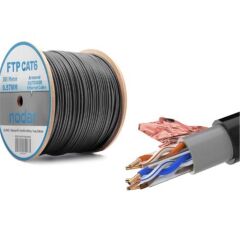 Nodar ND2002 F/UTP Cat6 23AWG Çift Katman PVC Alüminyum Folyo Ekranlı Dış Mekan (Outdoor) Siyah Ağ Kablosu (305 Metre)