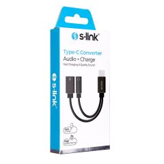 S-link SL-TA45M Gri Metal Type-C Erkek - 3.5mm Jack Dişi + Type-C Dişi (PD) Dönüştürücü Çevirici