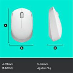 Logitech M171 2.4GHz USB Alıcılı Optik Kablosuz Beyaz Mouse (910-006867)