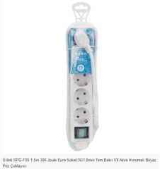 S-link SPG-F05 5'li Akım Korumalı Grup Priz - 1.5 Metre, 306 Joule, 3G1.0mm² Tam Bakır Kablo