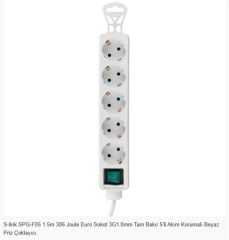 S-link SPG-F05 5'li Akım Korumalı Grup Priz - 1.5 Metre, 306 Joule, 3G1.0mm² Tam Bakır Kablo