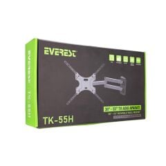 EVEREST TK‑55H Sabit + Hareketli Duvar TV Askı Aparatı – 32″–55″ LCD/LED TV, VESA 200×200–400×400 mm, Maks. 30 kg, Siyah