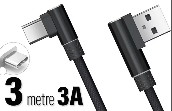 Vcom CU250 Type-C to USB-A 3m 15W (5V 3A) Örgülü Hızlı Şarj ve Veri Kablosu Siyah